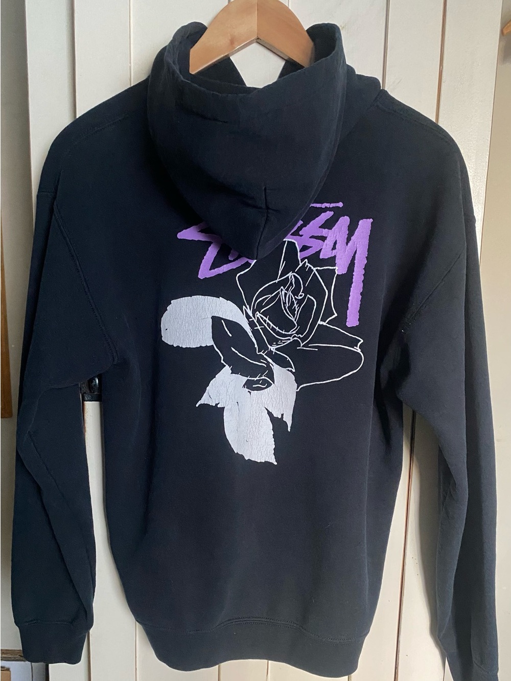 Stüssy Rose Graphic Black Pullover Hoodie Size Medium